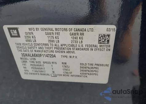 2015 Chevrolet Equinox Ls z USA, uszkodzony, nr VIN 2GNALAEK8F1147294